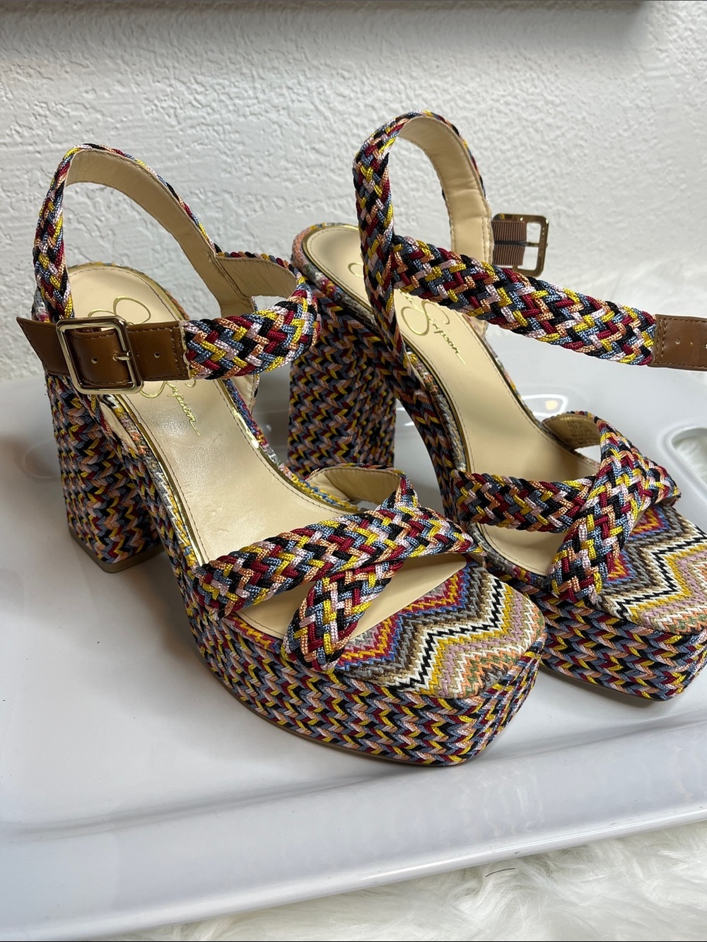 Jessica Simpson Multicolor Braided Platform Sandals